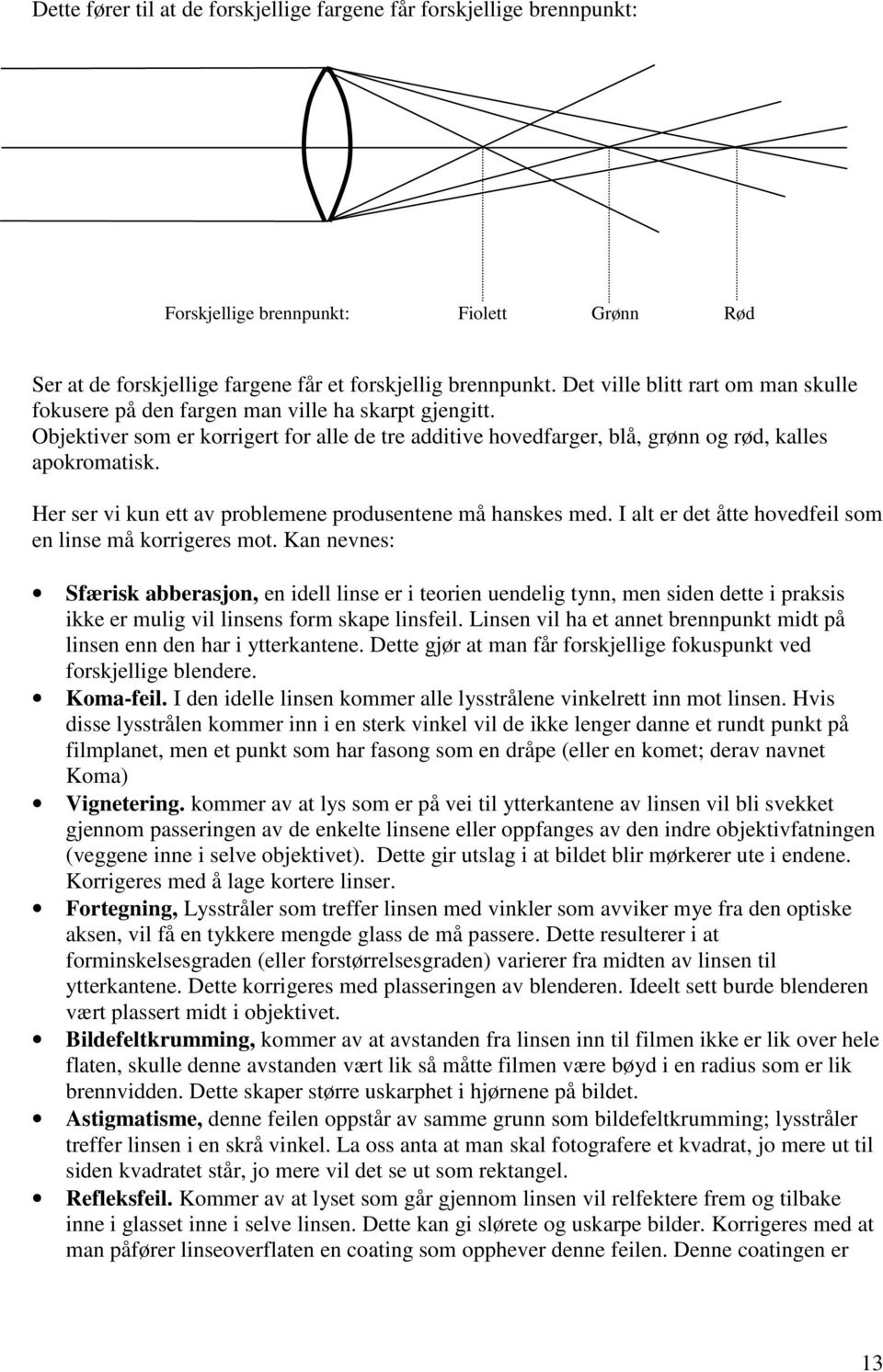 Her ser vi kun ett av problemene produsentene må hanskes med. I alt er det åtte hovedfeil som en linse må korrigeres mot.