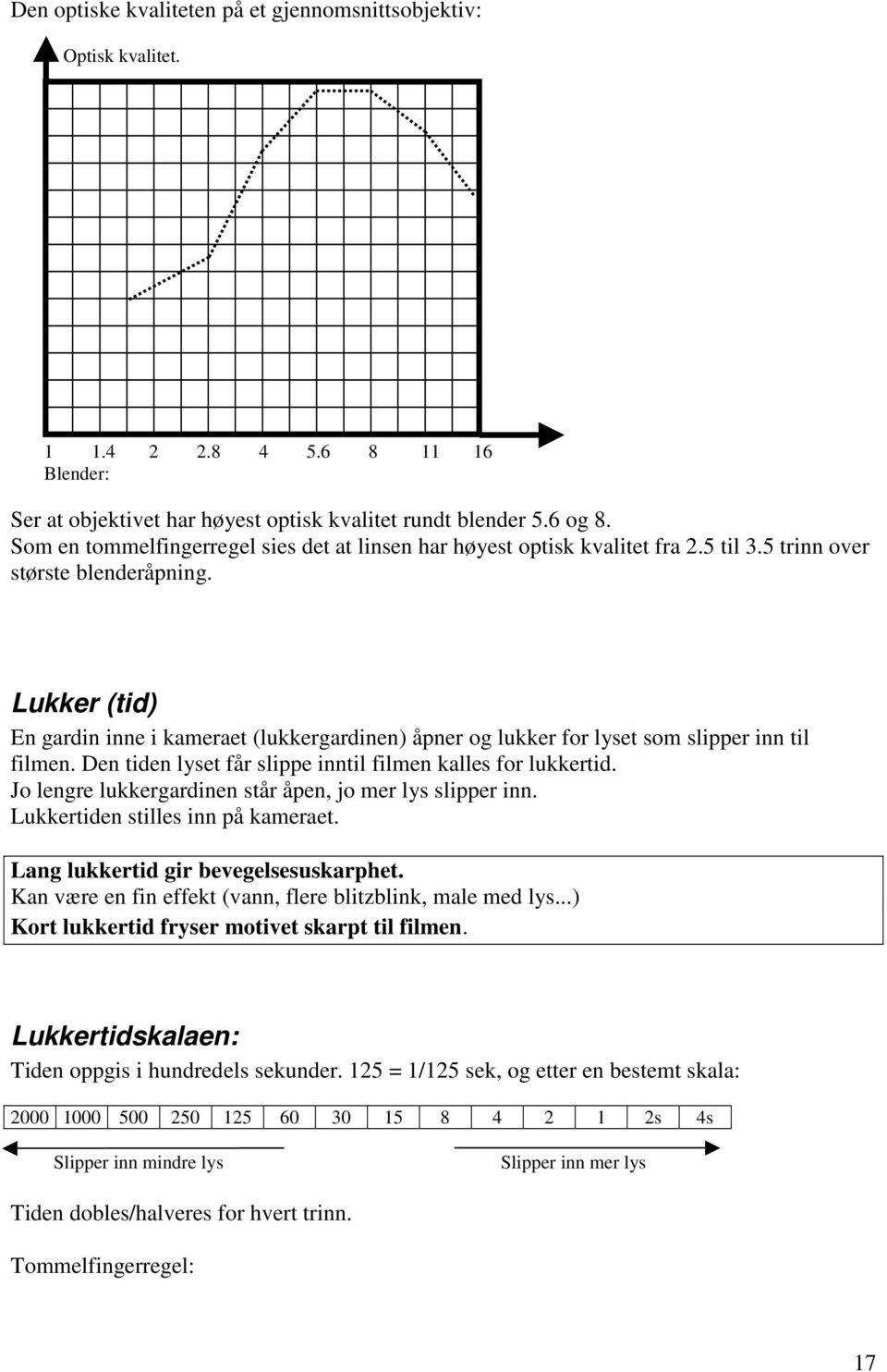 Lukker (tid) En gardin inne i kameraet (lukkergardinen) åpner og lukker for lyset som slipper inn til filmen. Den tiden lyset får slippe inntil filmen kalles for lukkertid.