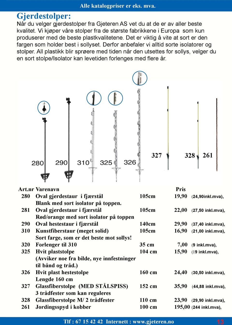 Derfor anbefaler vi alltid sorte isolatorer og stolper. All plastikk blir sprøere med tiden når den utsettes for sollys, velger du en sort stolpe/isolator kan levetiden forlenges med flere år.