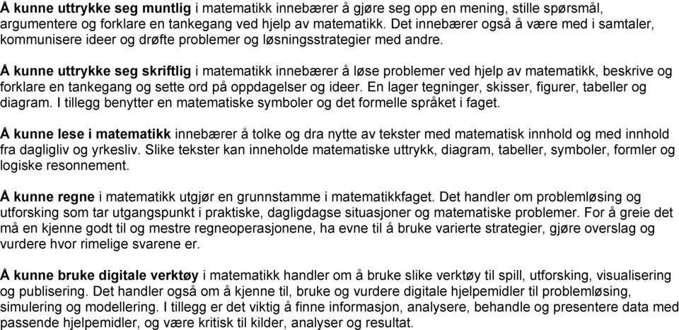 Å kunne uttrykke seg skriftlig i matematikk innebærer å løse problemer ved hjelp av matematikk, beskrive og forklare en tankegang og sette ord på oppdagelser og ideer.