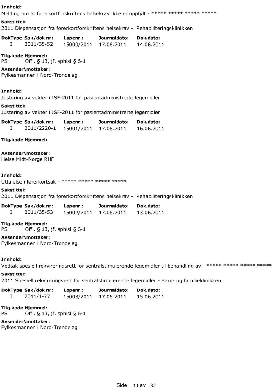 2011 Justering av vekter i SF-2011 for pasientadministrerte legemidler Justering av vekter i SF-2011 for pasientadministrerte legemidler 2011/2220-1 15001/2011 Helse Midt-Norge RHF ttalelse i