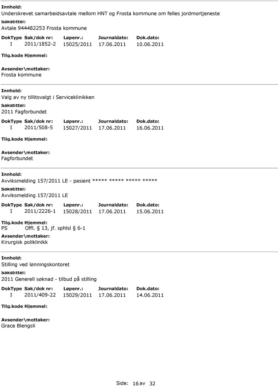 2011 Frosta kommune Valg av ny tillitsvalgt i Serviceklinikken 2011 Fagforbundet 2011/508-5 15027/2011 Fagforbundet Avviksmelding