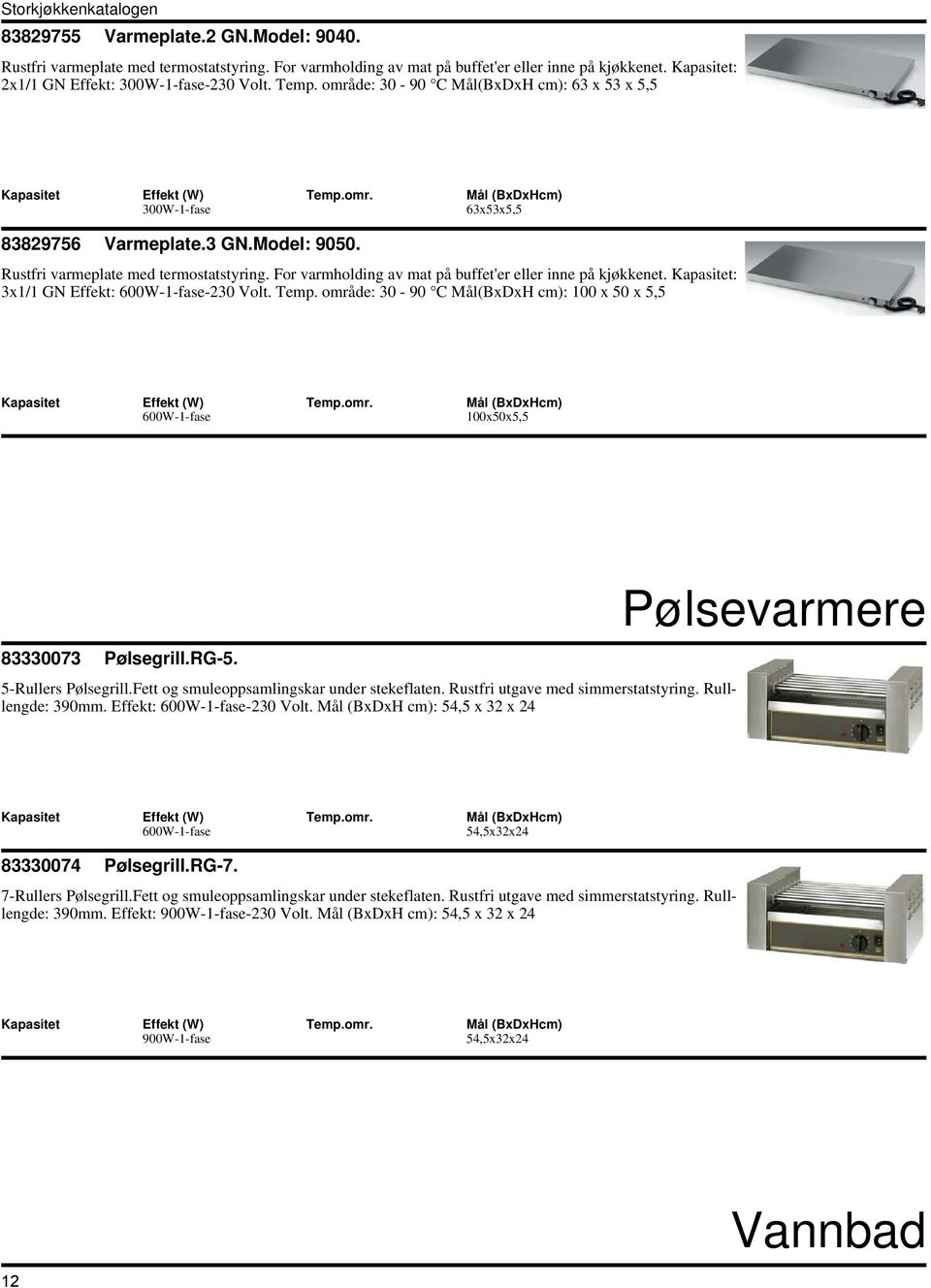 Rustfri varmeplate med termostatstyring. For varmholding av mat på buffet'er eller inne på kjøkkenet. Kapasitet: 3x1/1 GN Effekt: 600W-1-fase-230 Volt. Temp.