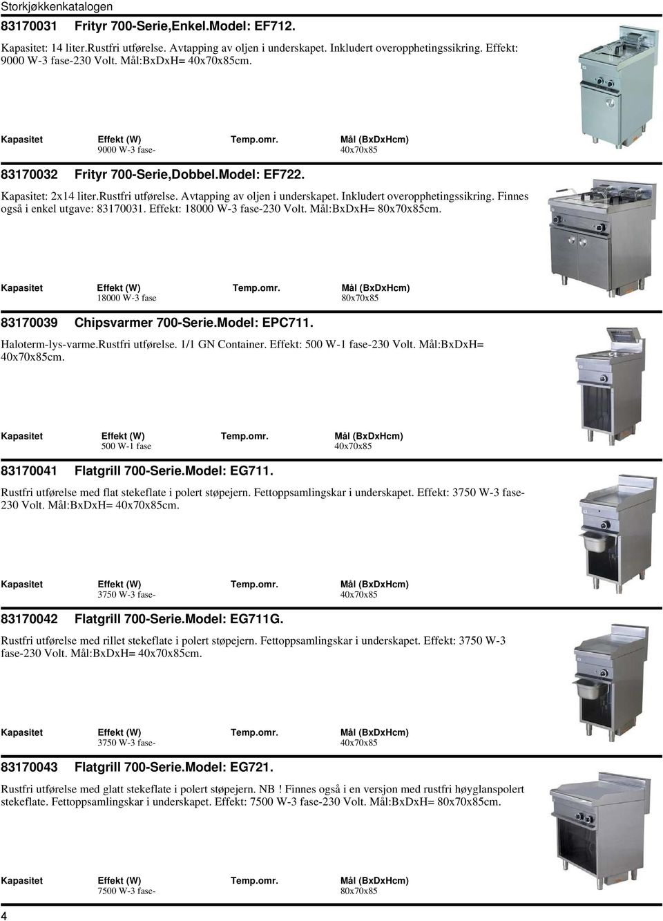 Inkludert overopphetingssikring. Finnes også i enkel utgave: 83170031. Effekt: 18000 W-3 fase-230 Volt. Mål:BxDxH= 80x70x85cm. 18000 W-3 fase 80x70x85 83170039 Chipsvarmer 700-Serie.Model: EPC711.