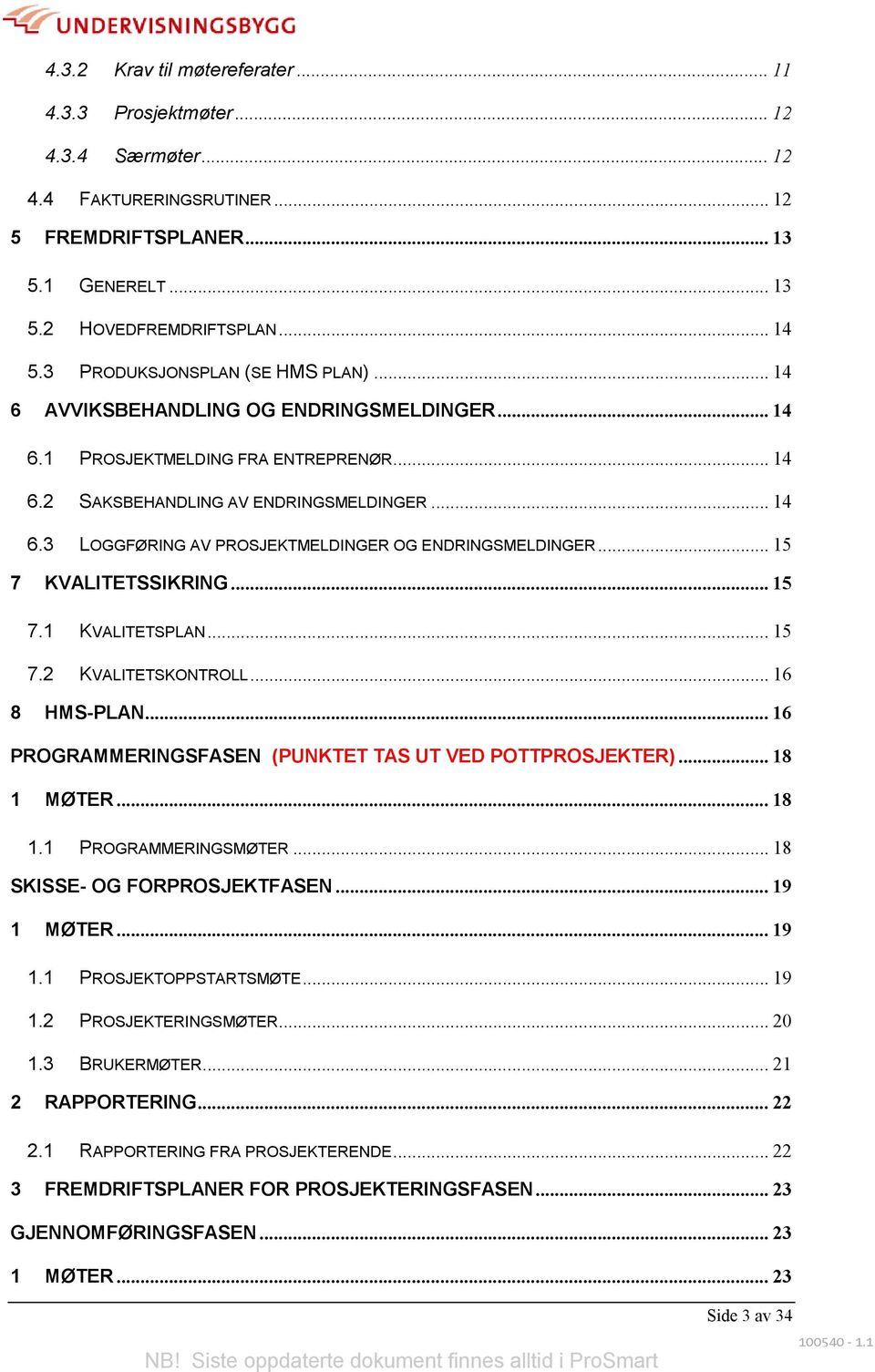 .. 15 7 KVALITETSSIKRING... 15 7.1 KVALITETSPLAN... 15 7.2 KVALITETSKONTROLL... 16 8 HMS-PLAN... 16 PROGRAMMERINGSFASEN (PUNKTET TAS UT VED POTTPROSJEKTER)... 18 1 MØTER... 18 1.1 PROGRAMMERINGSMØTER.