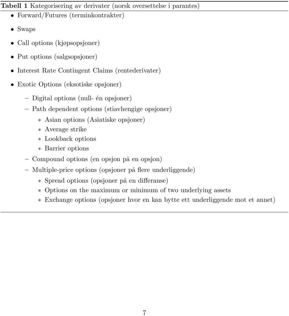 options (Asiatiske opsjoner) Average strike Lookback options Barrier options Compound options (en opsjon på en opsjon) Multiple-price options (opsjoner på flere