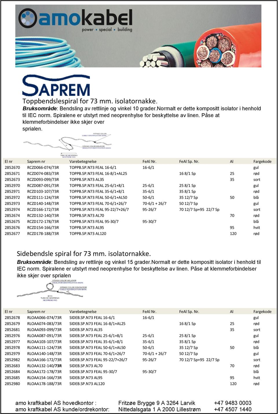 SP.N73 FEAL 16-6/1 16-6/1 gul 2852671 RCZD074-083/73R TOPPB.SP.N73 FEAL 16-8/1+AL25 16 8/1 Sp 25 rød 2852673 RCZD093-099/73R TOPPB.SP.N73 AL35 35 sort 2852970 RCZD087-091/73R TOPPB.SP.N73 FEAL 25-6/1+8/1 25-6/1 25 8/1 Sp gul 2852971 RCZD103-107/73R TOPPB.