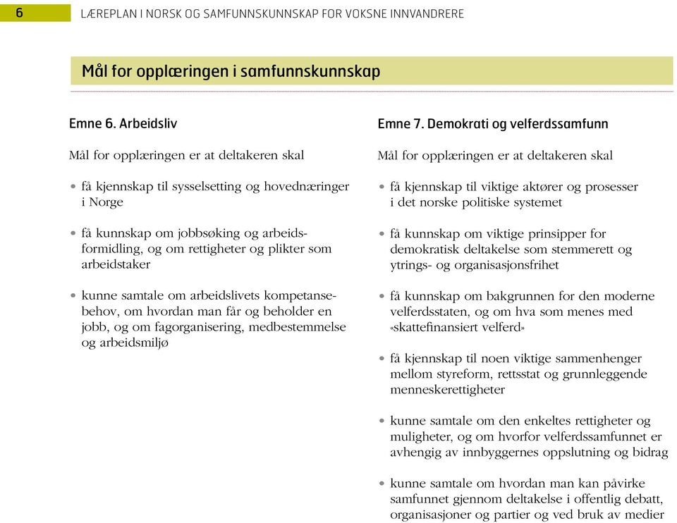 arbeidstaker kunne samtale om arbeidslivets kompetansebehov, om hvordan man får og beholder en jobb, og om fagorganisering, medbestemmelse og arbeidsmiljø Emne 7.