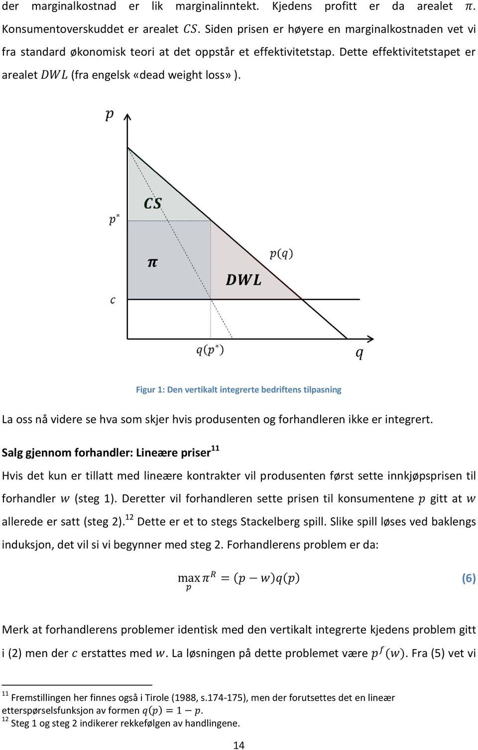 Figur 1: Den vertikalt integrerte bedriftens tilpasning La oss nå videre se hva som skjer hvis produsenten og forhandleren ikke er integrert.