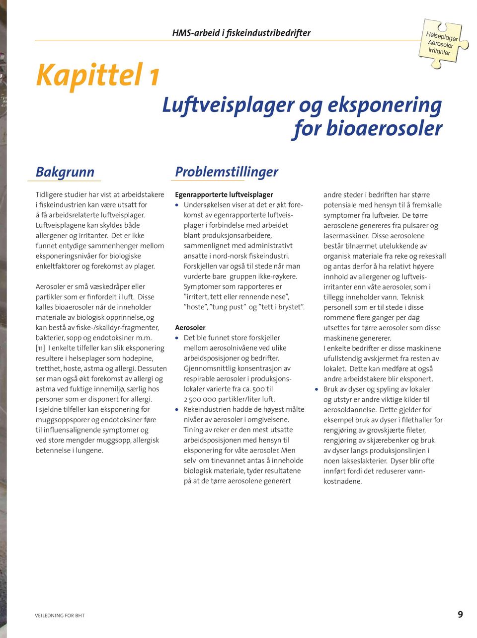 Det er ikke funnet entydige sammenhenger mellom eksponeringsnivåer for biologiske enkeltfaktorer og forekomst av plager. Aerosoler er små væskedråper eller partikler som er finfordelt i luft.