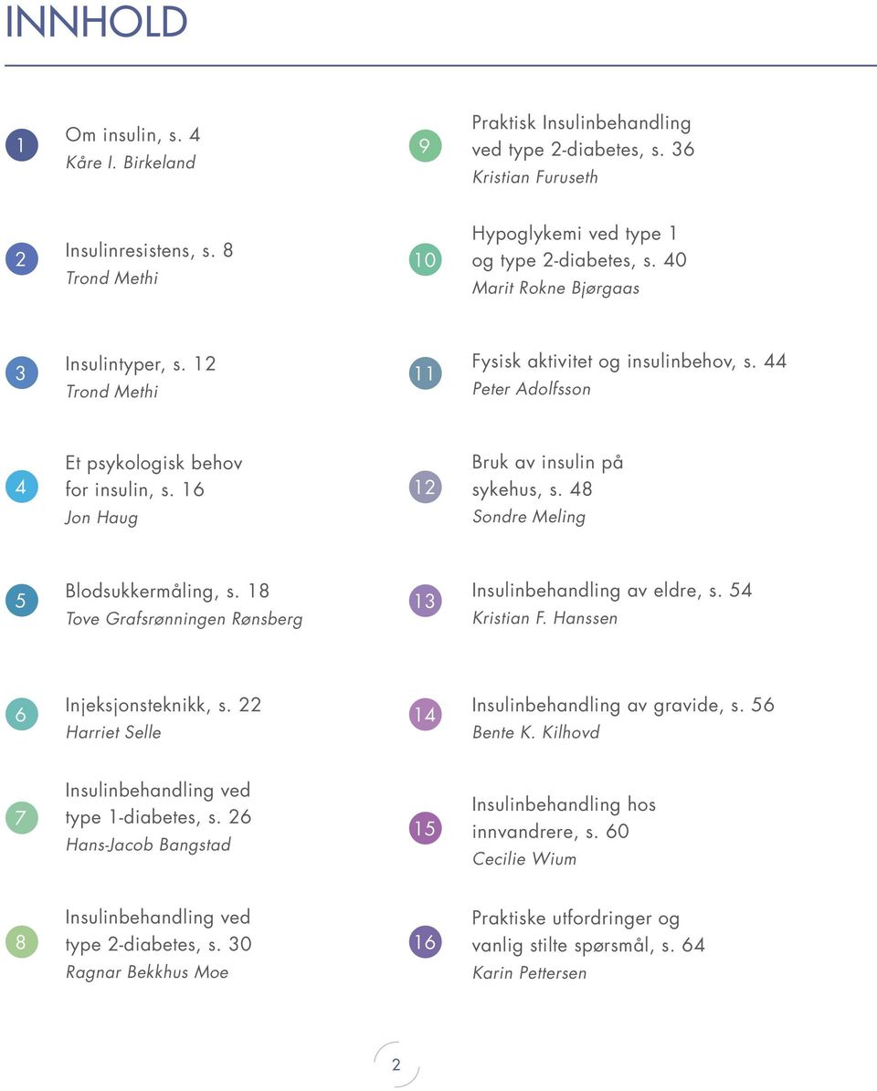 44 Peter Adolfsson 4 Et psykologisk behov for insulin, s. 16 12 Bruk av insulin på sykehus, s. 48 Jon Haug Sondre Meling 5 Blodsukkermåling, s.