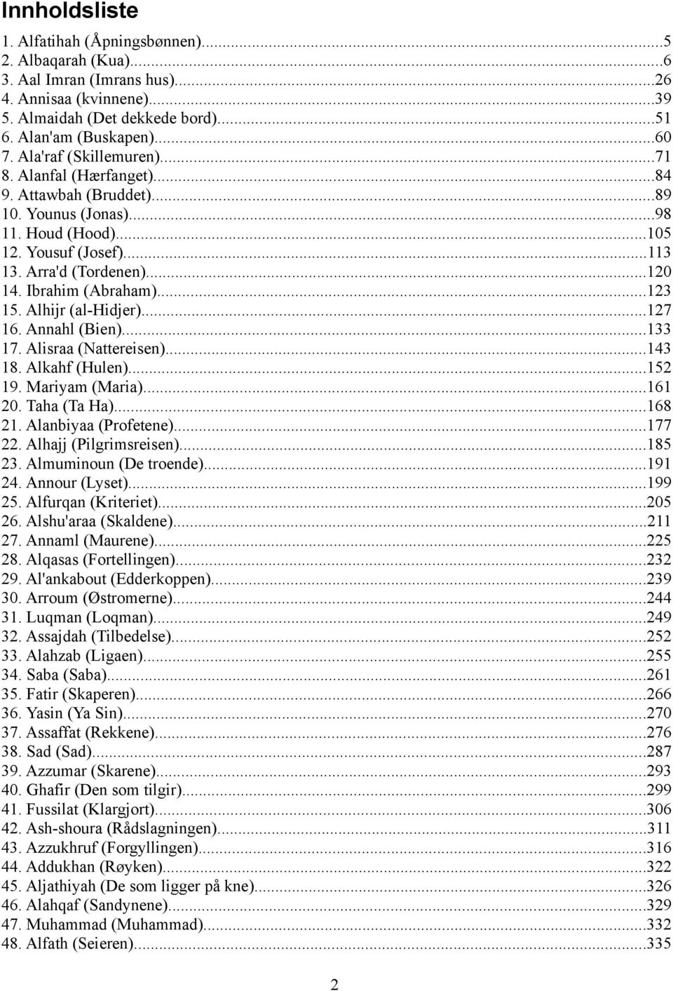 Ibrahim (Abraham)...123 15. Alhijr (al-hidjer)...127 16. Annahl (Bien)...133 17. Alisraa (Nattereisen)...143 18. Alkahf (Hulen)...152 19. Mariyam (Maria)...161 20. Taha (Ta Ha)...168 21.