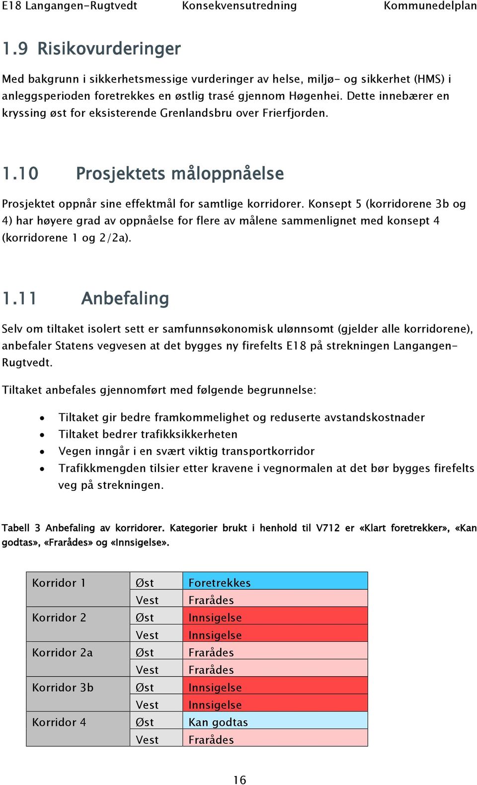 Konsept 5 (korridorene 3b og 4) har høyere grad av oppnåelse for flere av målene sammenlignet med konsept 4 (korridorene 1 