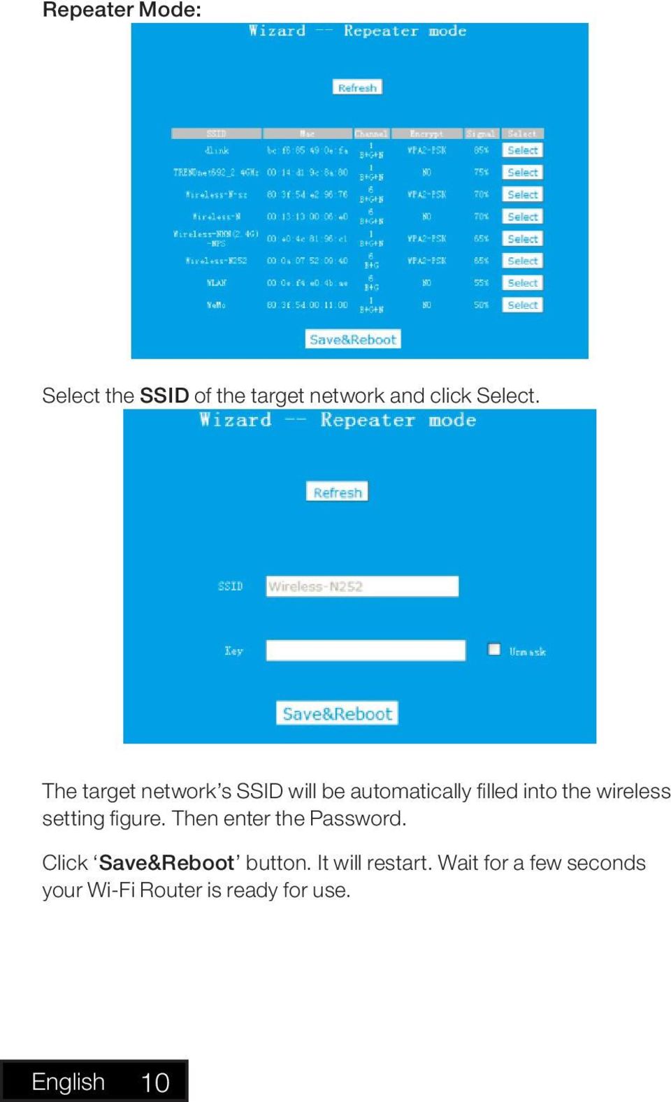 setting figure. Then enter the Password. Click Save&Reboot button.
