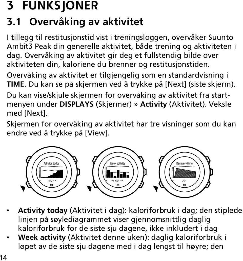 Du kan se på skjermen ved å trykke på [Next] (siste skjerm). Du kan vise/skjule skjermen for overvåking av aktivitet fra startmenyen under DISPLAYS (Skjermer)» Activity (Aktivitet). Veksle med [Next].