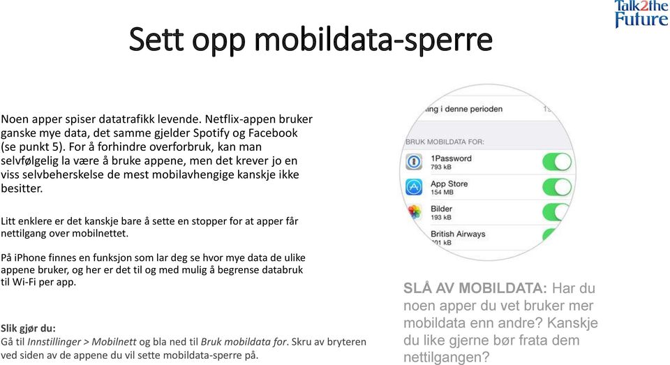 Litt enklere er det kanskje bare å sette en stopper for at apper får nettilgang over mobilnettet.