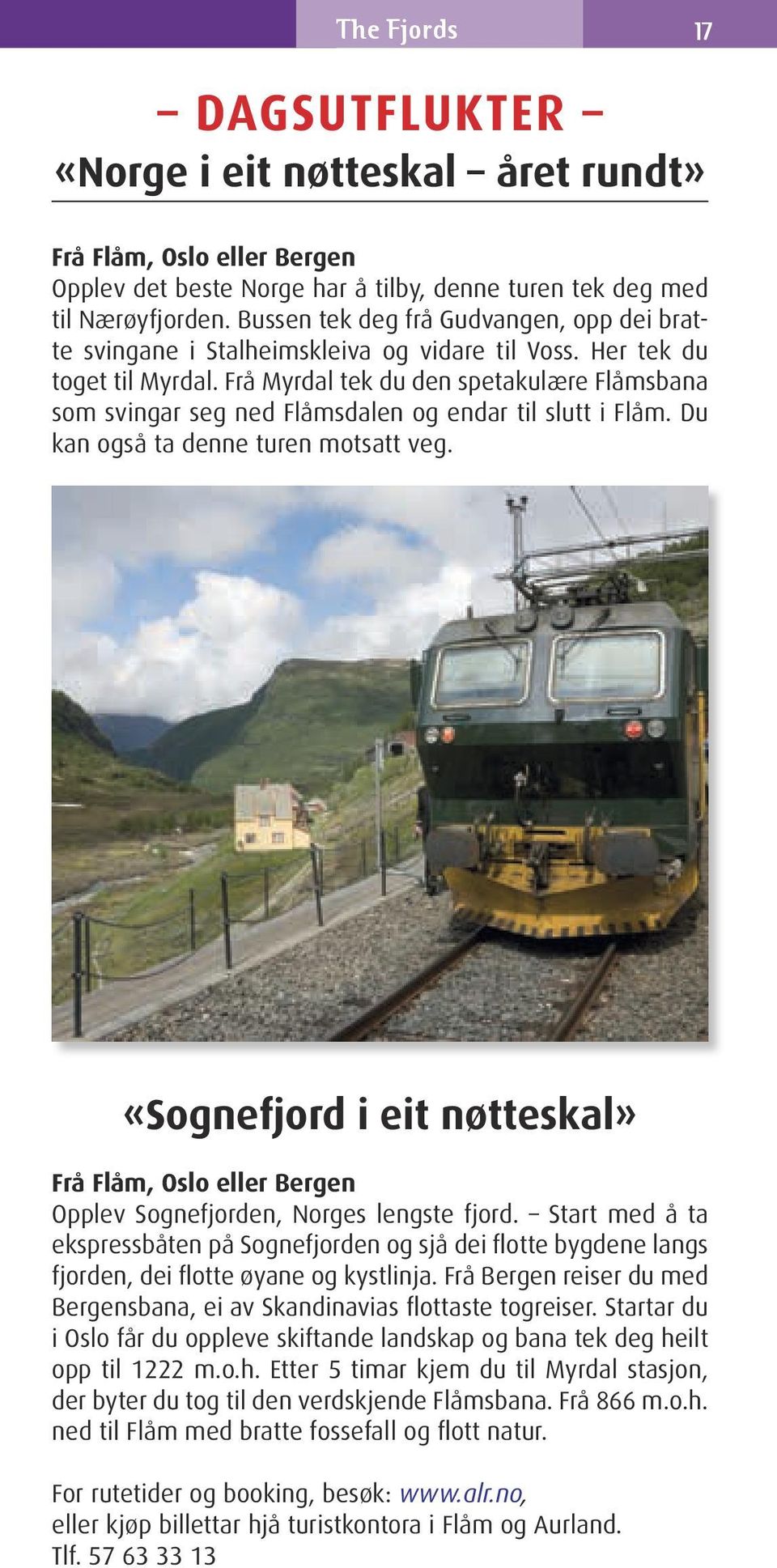 Frå Myrdal tek du den spetakulære Flåmsbana som svingar seg ned Flåmsdalen og endar til slutt i Flåm. Du kan også ta denne turen motsatt veg.