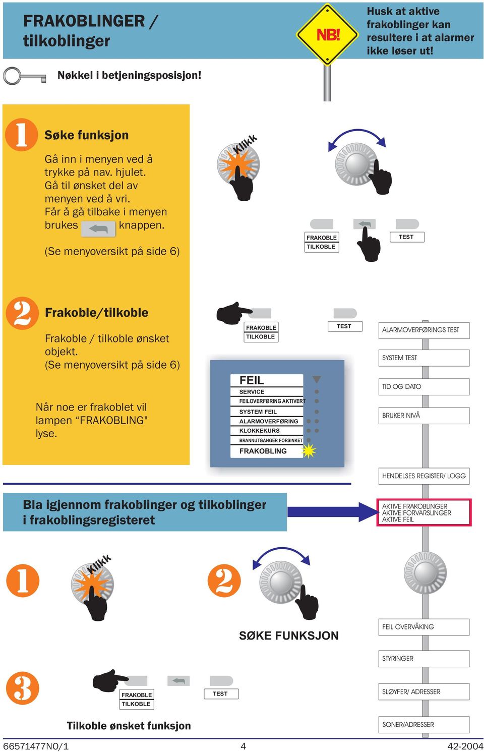 (Se menyoversikt på side 6) Når noe er frakoblet vil lampen FRAKOBLING" lyse.