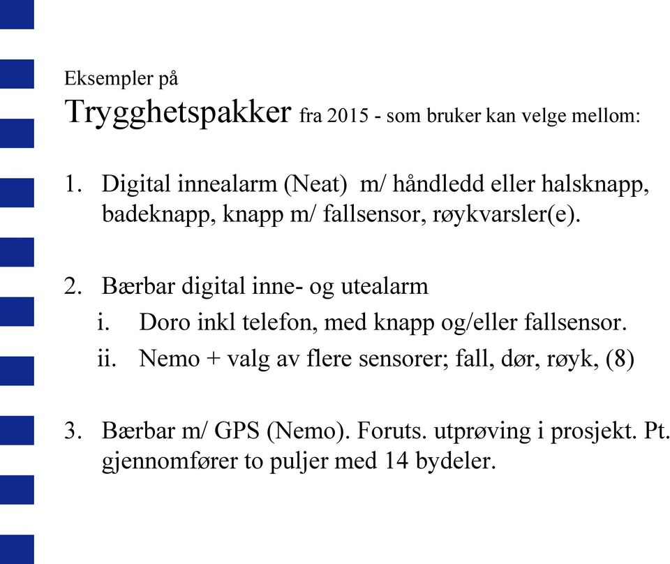 Bærbar digital inne- og utealarm i. Doro inkl telefon, med knapp og/eller fallsensor. ii.