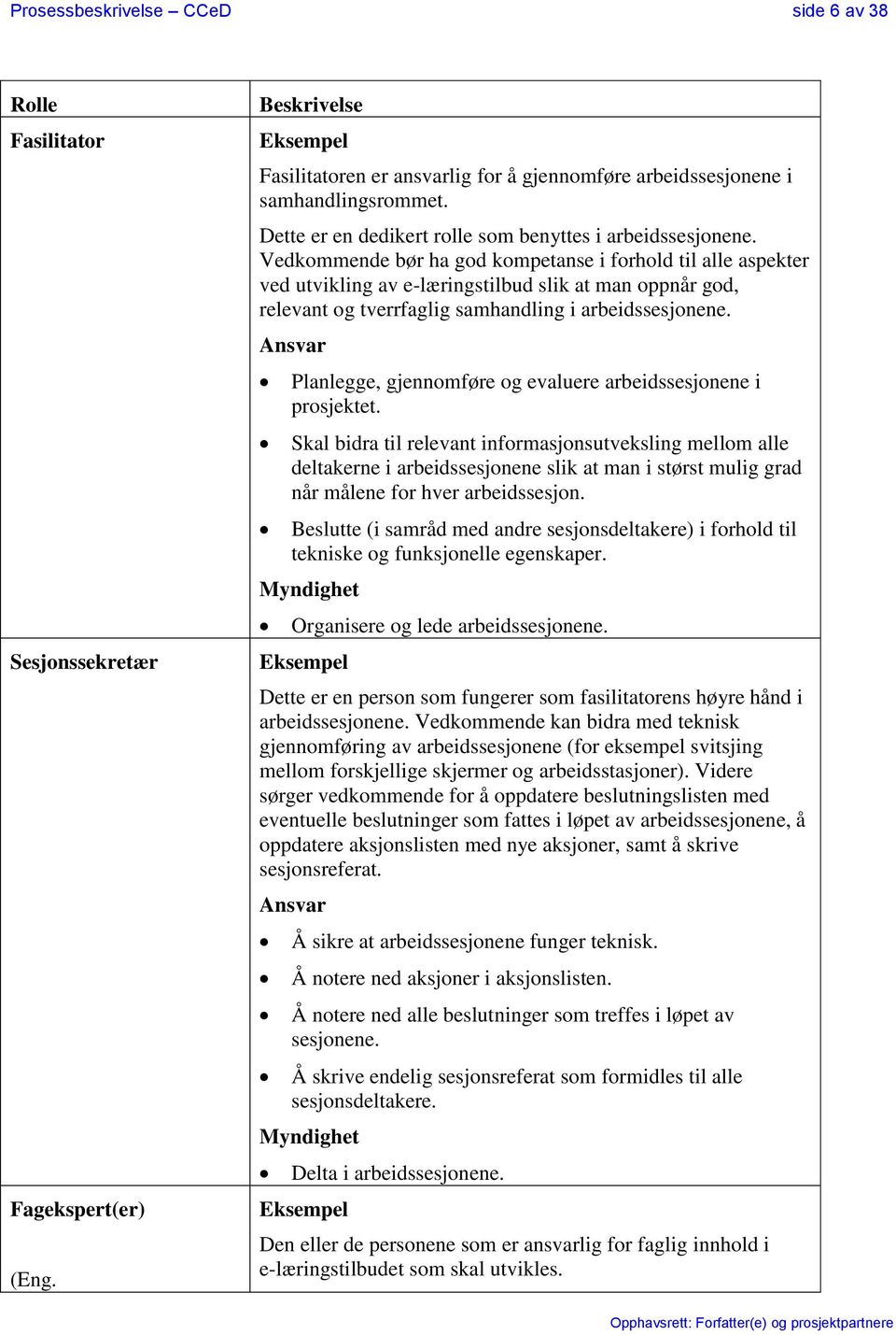 Vedkommende bør ha god kompetanse i forhold til alle aspekter ved utvikling av e-læringstilbud slik at man oppnår god, relevant og tverrfaglig samhandling i arbeidssesjonene.