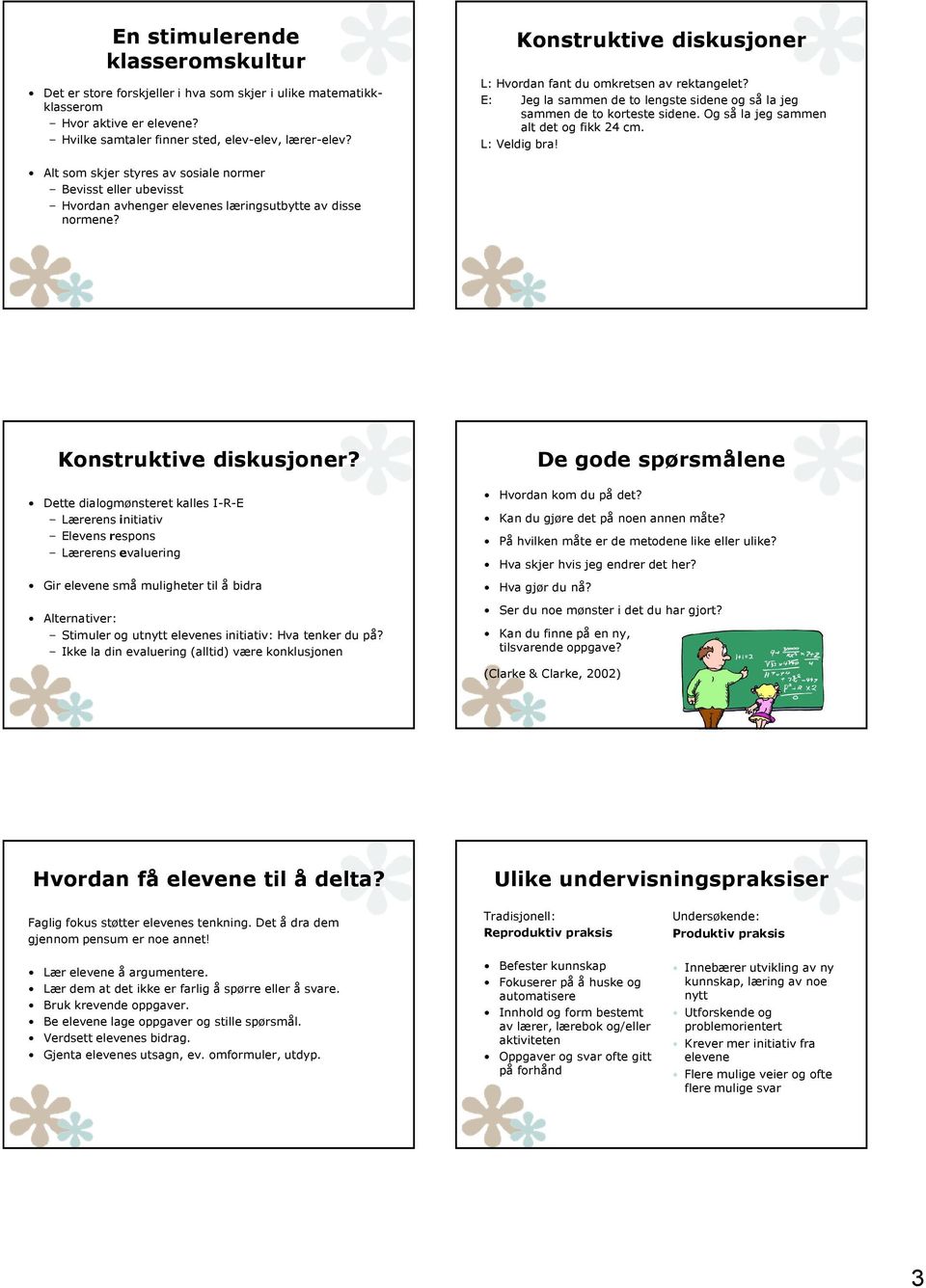 L: Veldig bra! Alt som skjer styres av sosiale normer Bevisst eller ubevisst Hvordan avhenger elevenes læringsutbytte av disse normene? Konstruktive diskusjoner?