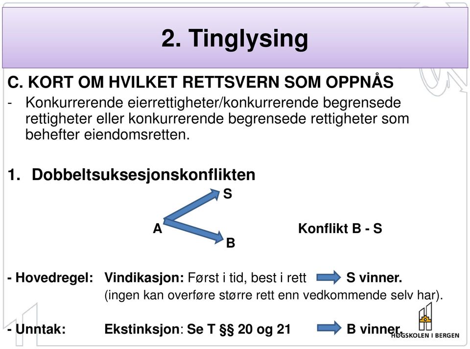 Dobbeltsuksesjonskonflikten S A B Konflikt B - S - Hovedregel: Vindikasjon: Først i tid, best i