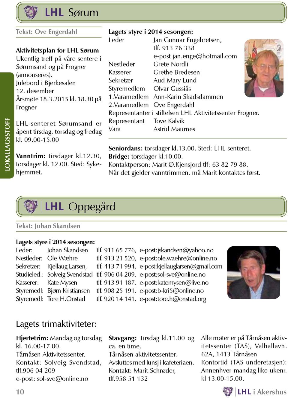 Lagets styre i 2014 sesongen: Leder Jan Gunnar Engebretsen, tlf. 913 76 338 e-post jan.enge@hotmail.