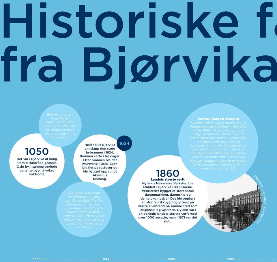 Brannen varte i tre dager. Etter brannen ble det murtvang i Oslo. Byen ble flyttet vestover og ble bygget opp rundt Akershus festning. But Bjørvika was not spared from the large city fire in 1624.