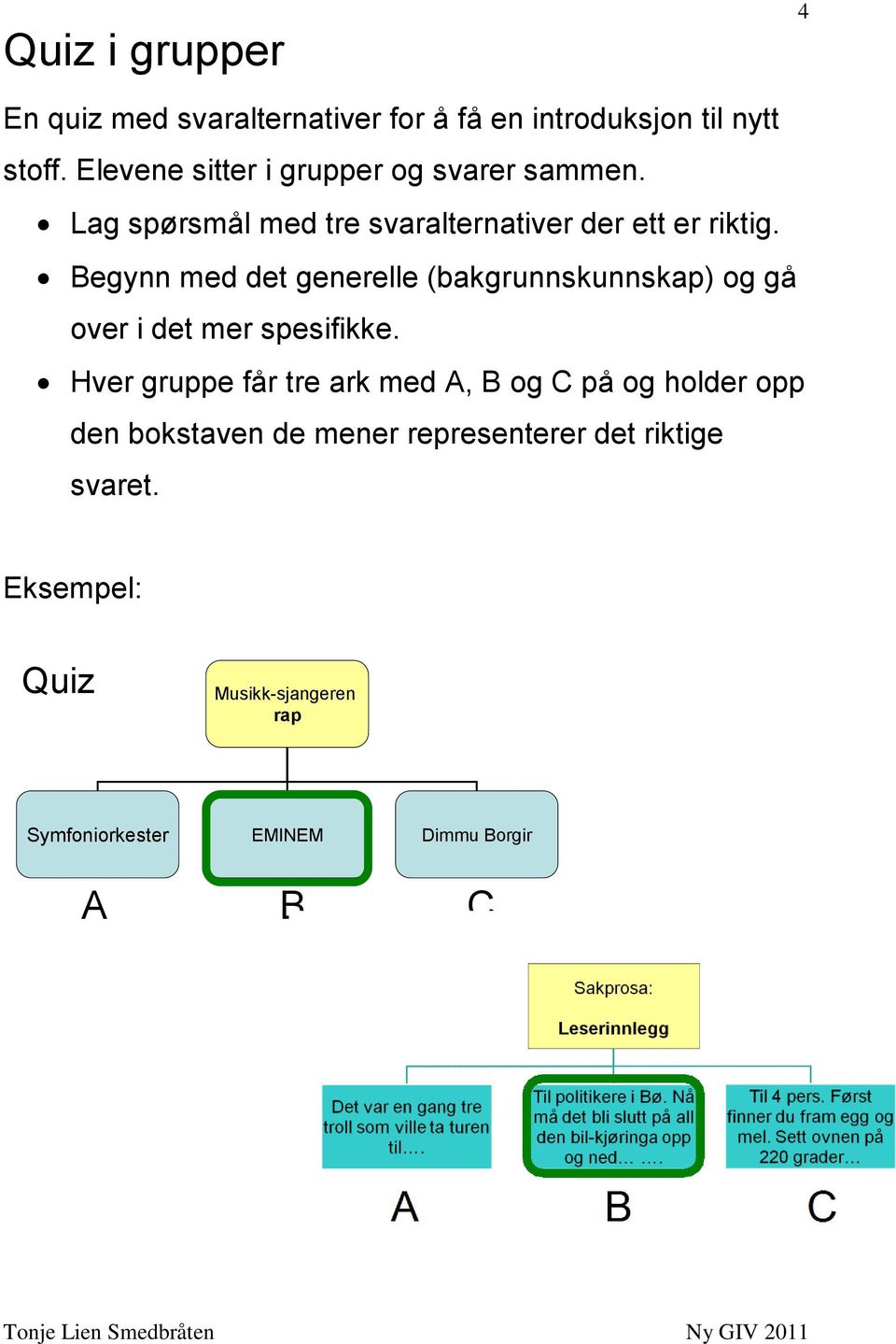 Begynn med det generelle (bakgrunnskunnskap) og gå over i det mer spesifikke.