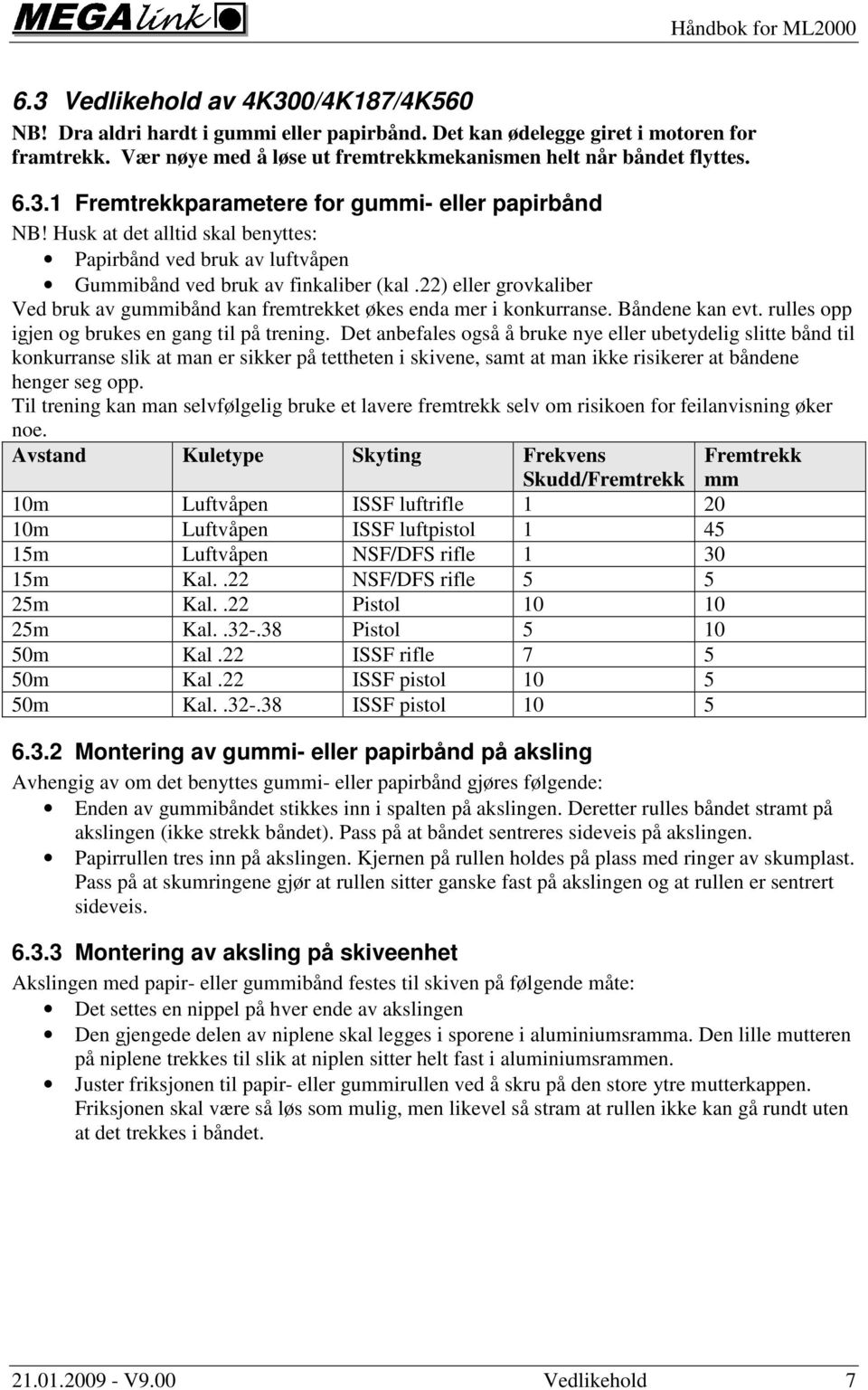 22) eller grovkaliber Ved bruk av gummibånd kan fremtrekket økes enda mer i konkurranse. Båndene kan evt. rulles opp igjen og brukes en gang til på trening.