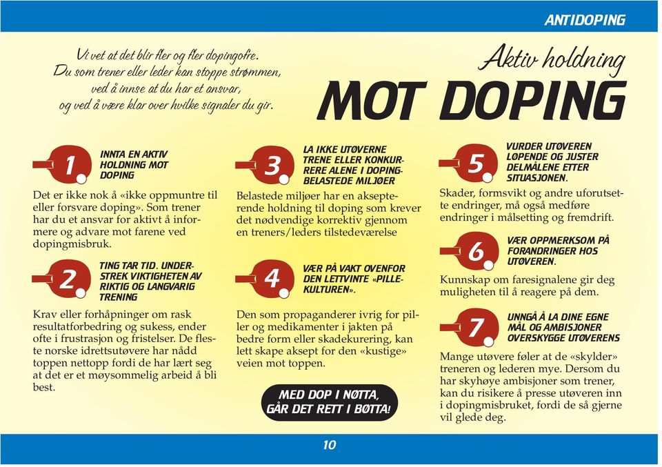 Som trener har du et ansvar for aktivt å informere og advare mot farene ved dopingmisbruk. TING TAR TID.