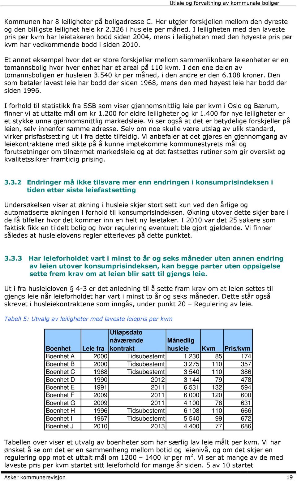 Et annet eksempel hvor det er store forskjeller mellom sammenliknbare leieenheter er en tomannsbolig hvor hver enhet har et areal på 110 kvm. I den ene delen av tomannsboligen er husleien 3.