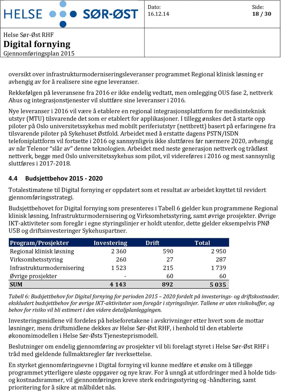 Nye leveranser i 2016 vil være å etablere en regional integrasjonsplattform for medisinteknisk utstyr (MTU) tilsvarende det som er etablert for applikasjoner.