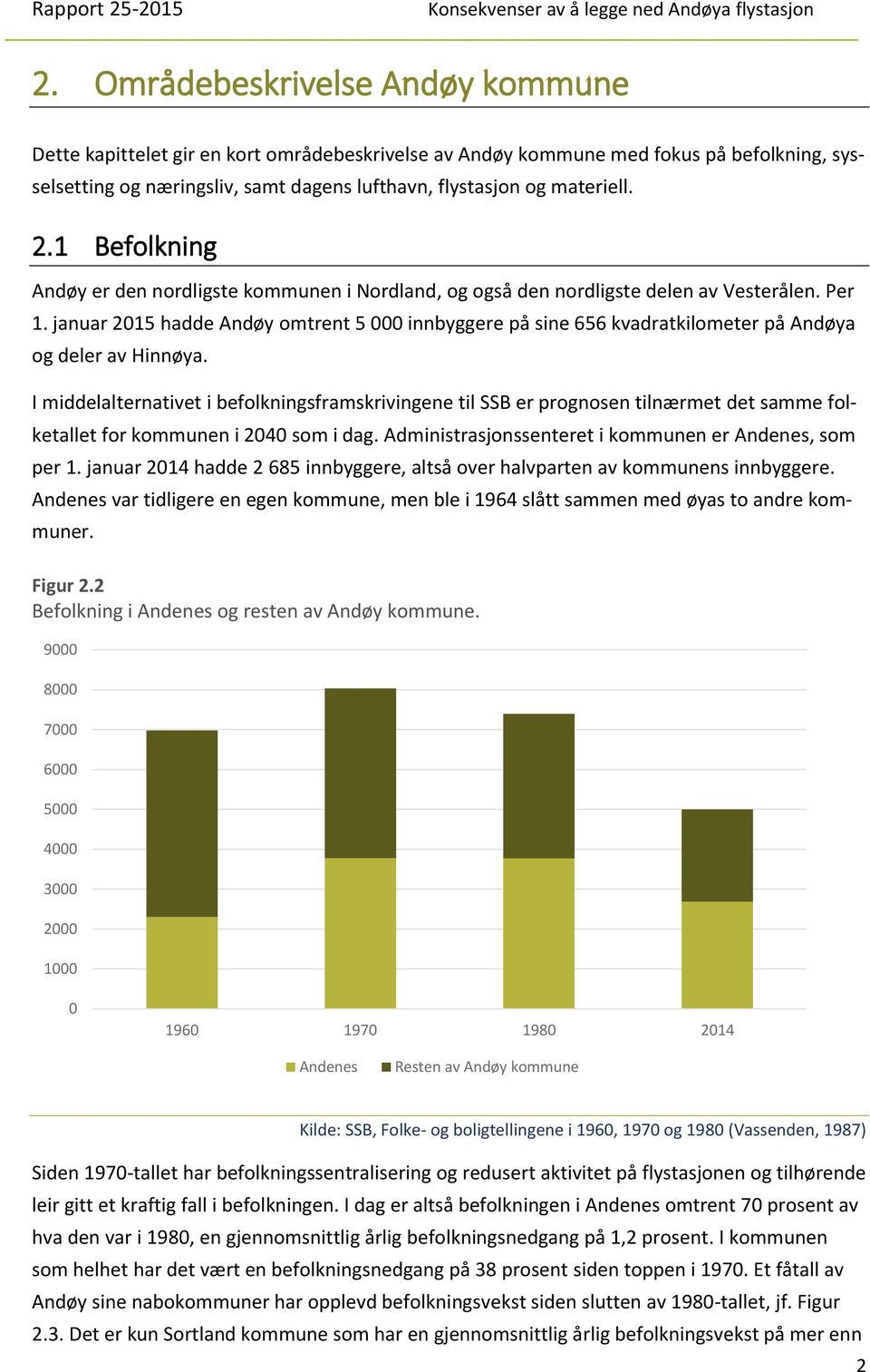 januar 2015 hadde Andøy omtrent 5 000 innbyggere på sine 656 kvadratkilometer på Andøya og deler av Hinnøya.