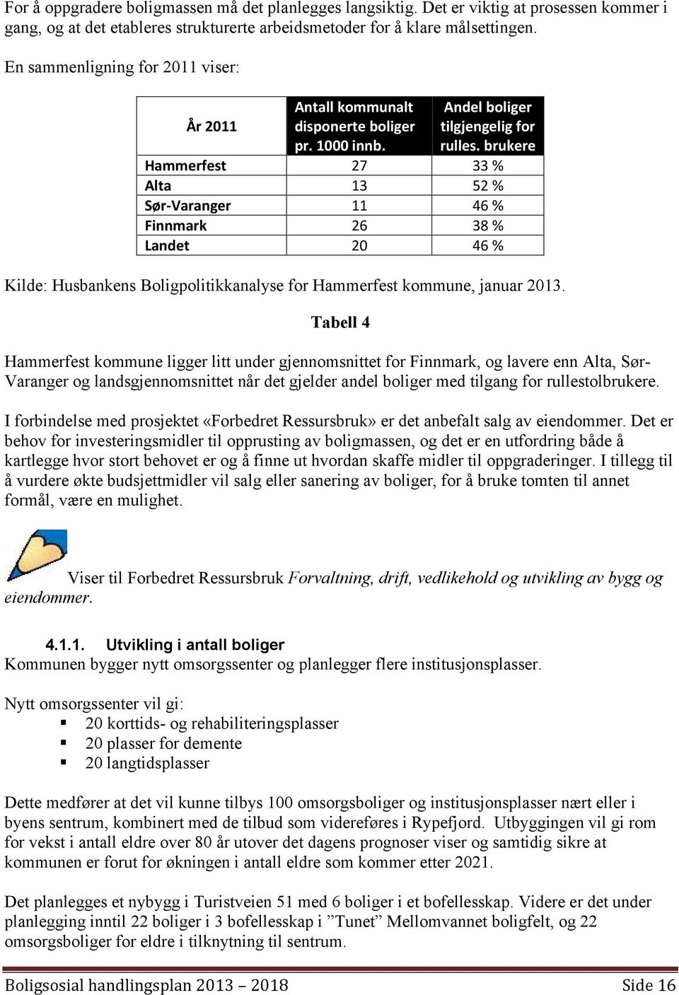 brukere Hammerfest 27 33 % Alta 13 52 % Sør-Varanger 11 46 % Finnmark 26 38 % Landet 20 46 % Kilde: Husbankens Boligpolitikkanalyse for Hammerfest kommune, januar 2013.