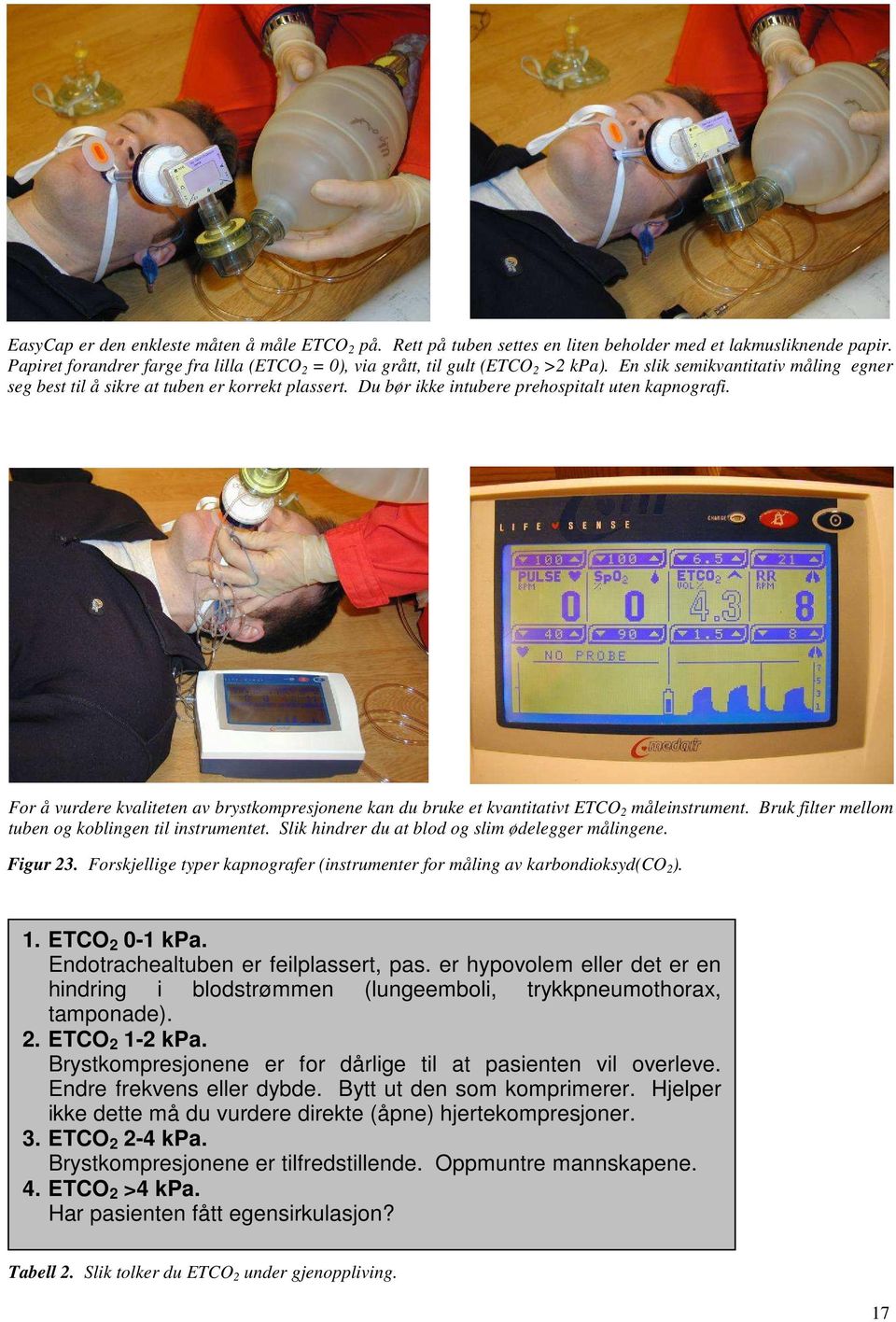 For å vurdere kvaliteten av brystkompresjonene kan du bruke et kvantitativt ETCO 2 måleinstrument. Bruk filter mellom tuben og koblingen til instrumentet.