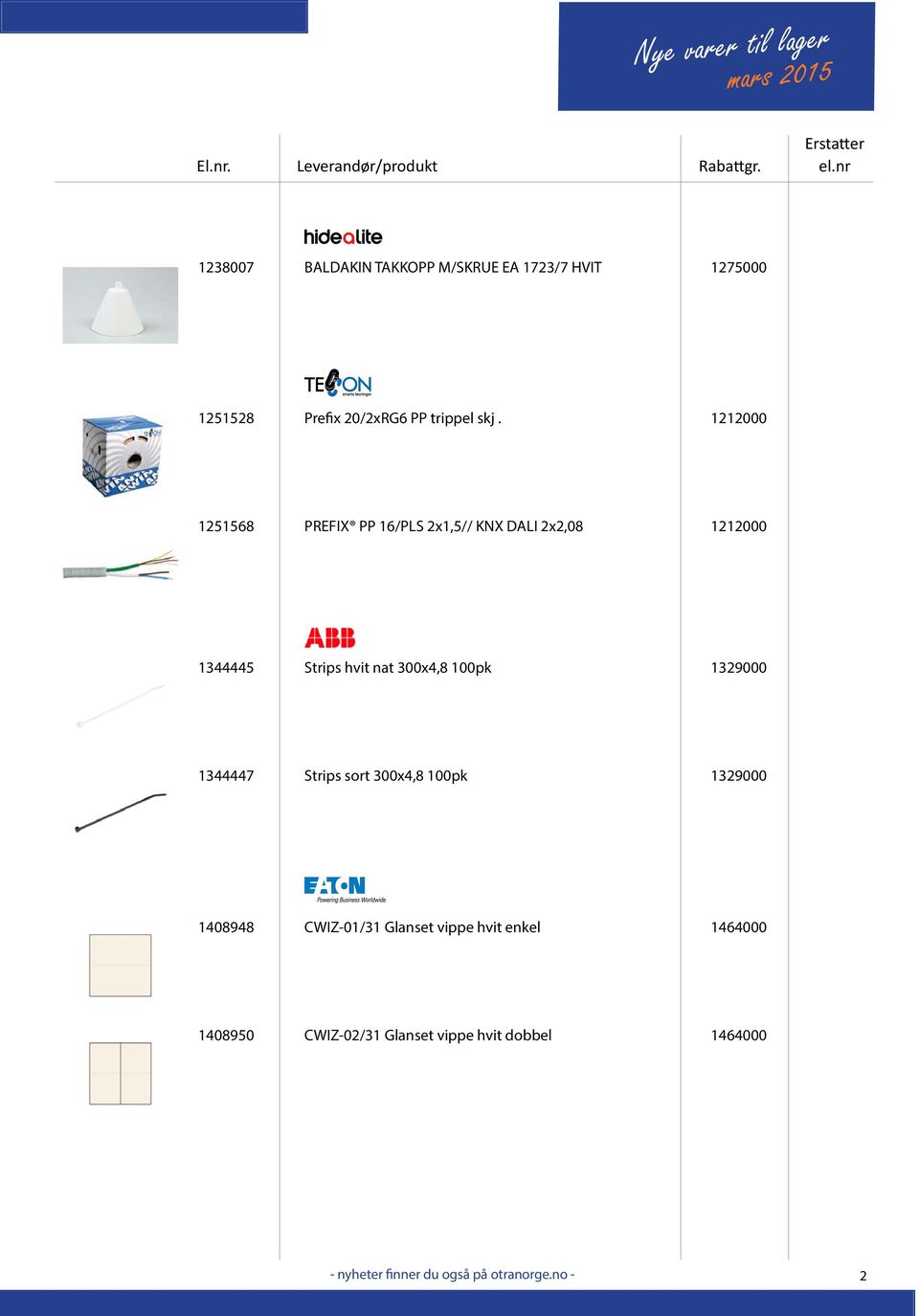 1212000 1251568 PREFIX PP 16/PLS 2x1,5// KNX DALI 2x2,08 1212000 1344445 Strips hvit nat