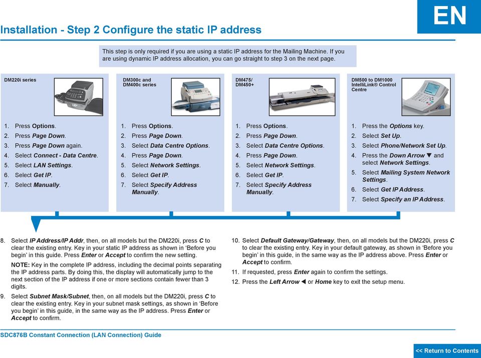 Press Options. 1. Press Options. 1. Press Options. 1. Press the Options key. 2. Press Page Down. 2. Press Page Down. 2. Press Page Down. 2. Select Set Up. 3. Press Page Down again. 3. Select Data Centre Options.