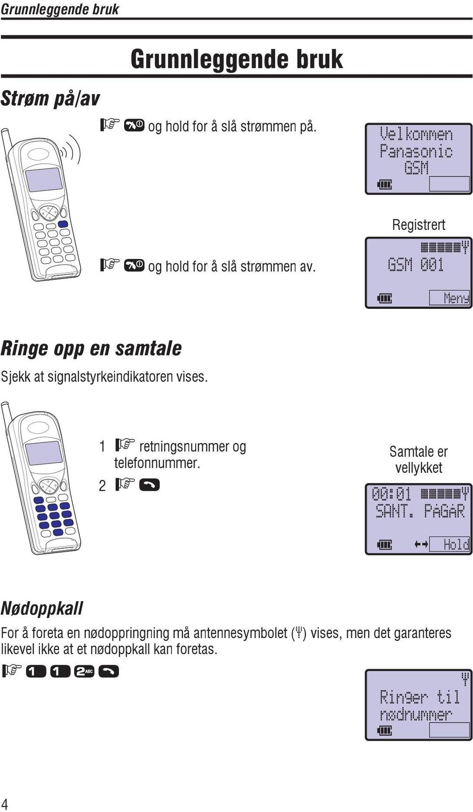 Registrert Ringe opp en samtale Sjekk at signalstyrkeindikatoren vises.