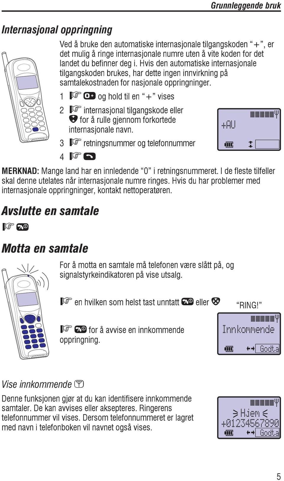 1 F0og hold til en + vises 2 F internasjonal tilgangskode eller e for å rulle gjennom forkortede internasjonale navn.