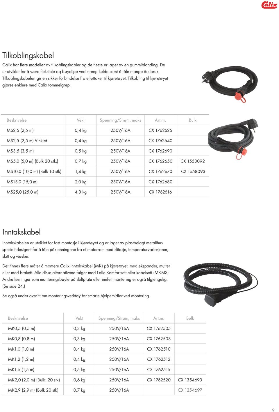 Bulk MS2,5 (2,5 m) 0,4 kg 250V/16A CX 1762625 MS2,5 (2,5 m) Vinklet 0,4 kg 250V/16A CX 1762640 MS3,5 (3,5 m) 0,5 kg 250V/16A CX 1762690 MS5,0 (5,0 m) (Bulk 20 stk.