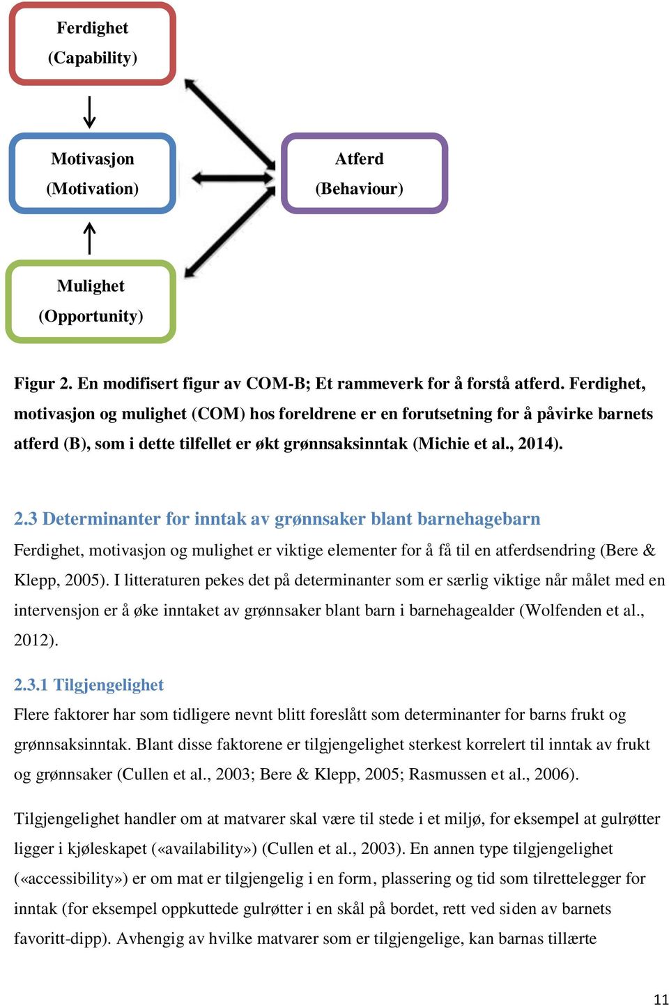 14). 2.3 Determinanter for inntak av grønnsaker blant barnehagebarn Ferdighet, motivasjon og mulighet er viktige elementer for å få til en atferdsendring (Bere & Klepp, 2005).