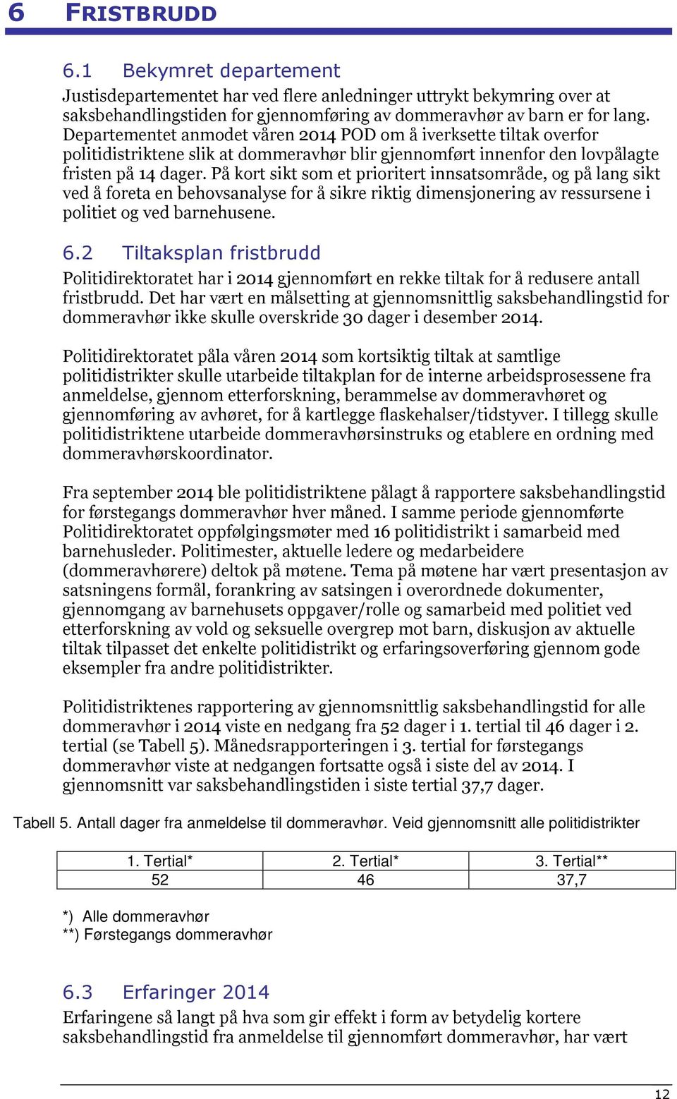 På kort sikt som et prioritert innsatsområde, og på lang sikt ved å foreta en behovsanalyse for å sikre riktig dimensjonering av ressursene i politiet og ved barnehusene. 6.