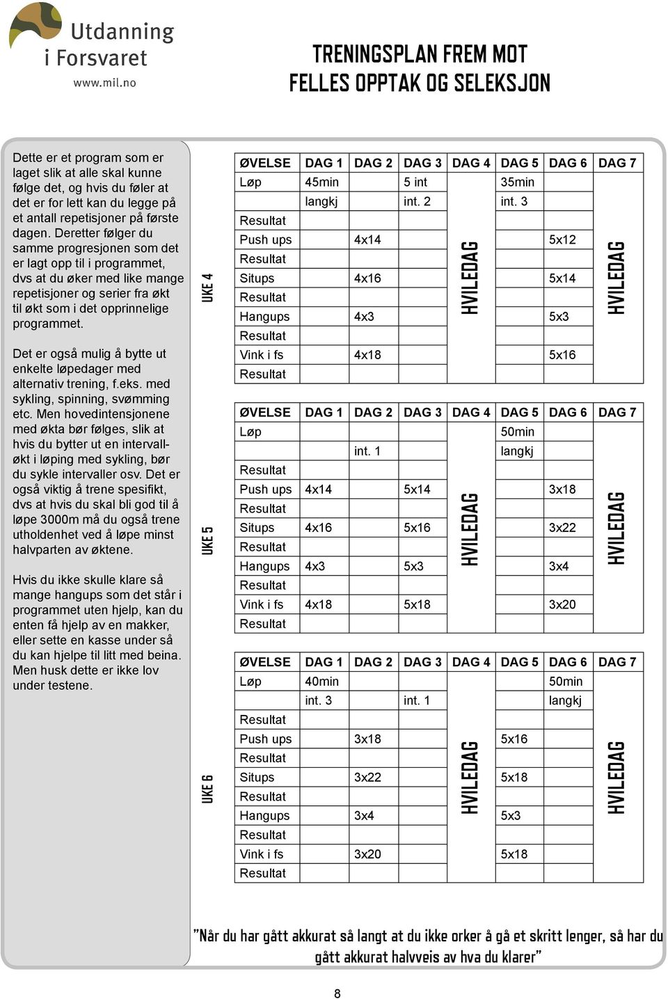 Det er også mulig å bytte ut enkelte løpedager med alternativ trening, f.eks. med sykling, spinning, svømming etc.