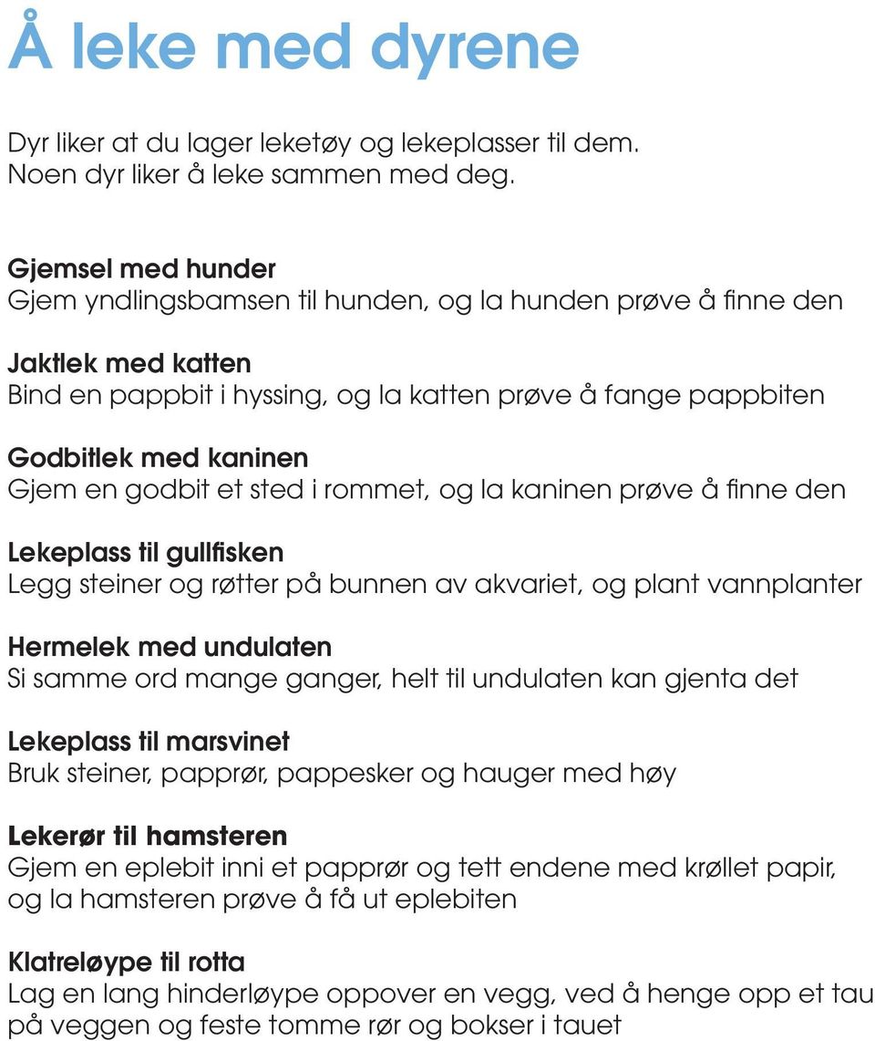 godbit et sted i rommet, og la kaninen prøve å finne den Lekeplass til gullfisken Legg steiner og røtter på bunnen av akvariet, og plant vannplanter Hermelek med undulaten Si samme ord mange ganger,