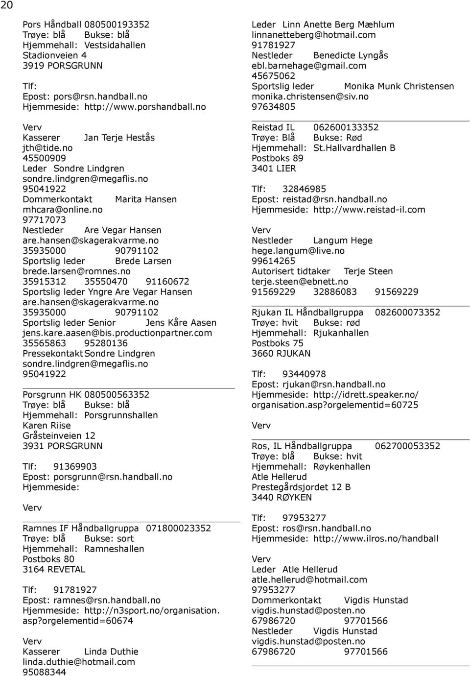 no 35935000 90791102 Sportslig leder Brede Larsen brede.larsen@romnes.no 35915312 35550470 91160672 Sportslig leder Yngre Are Vegar Hansen are.hansen@skagerakvarme.