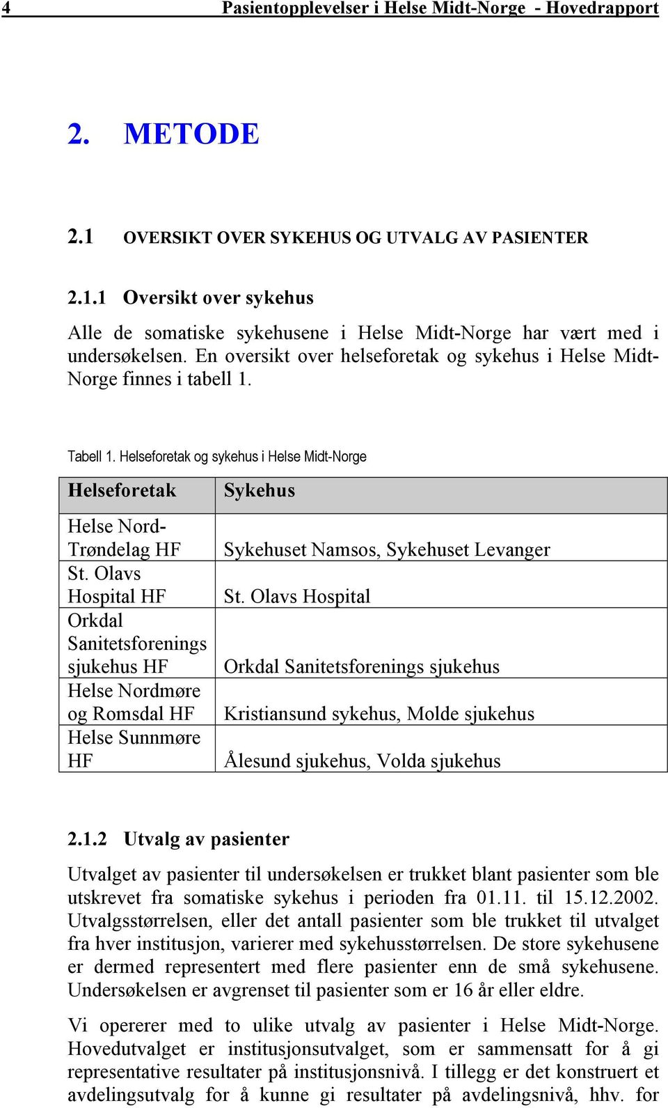 Olavs Hospital HF Orkdal Sanitetsforenings sjukehus HF Helse Nordmøre og Romsdal HF Helse Sunnmøre HF Sykehus Sykehuset Namsos, Sykehuset Levanger St.