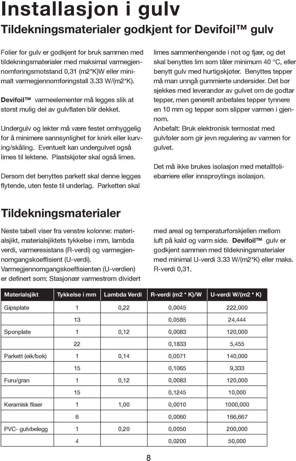 Undergulv og lekter må være festet omhyggelig for å minimere sannsynlighet for knirk eller kurving/skåling. Eventuelt kan undergulvet også limes til lektene. Plastskjøter skal også limes.