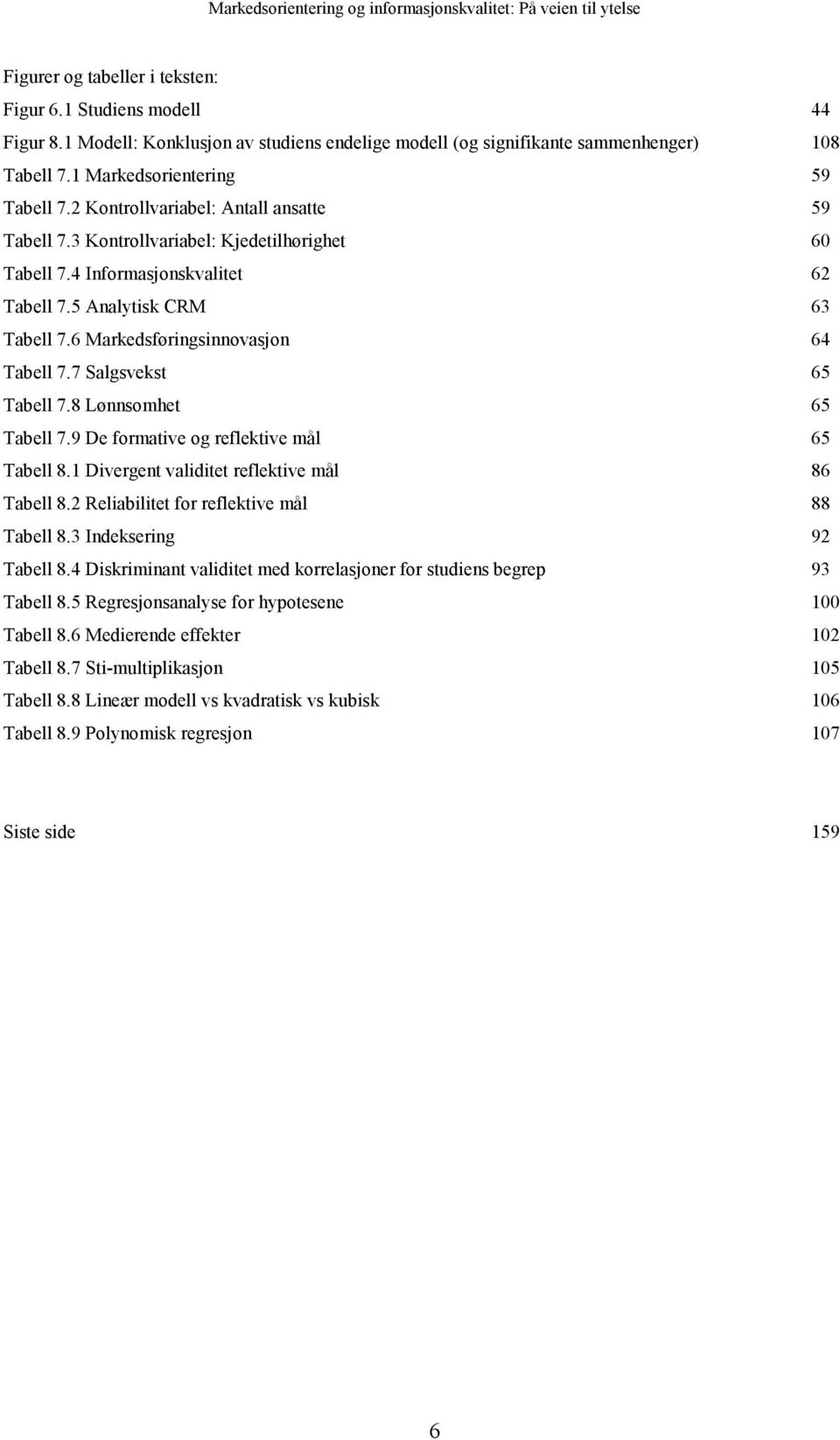 7 Salgsvekst 65 Tabell 7.8 Lønnsomhet 65 Tabell 7.9 De formative og reflektive mål 65 Tabell 8.1 Divergent validitet reflektive mål 86 Tabell 8.2 Reliabilitet for reflektive mål 88 Tabell 8.