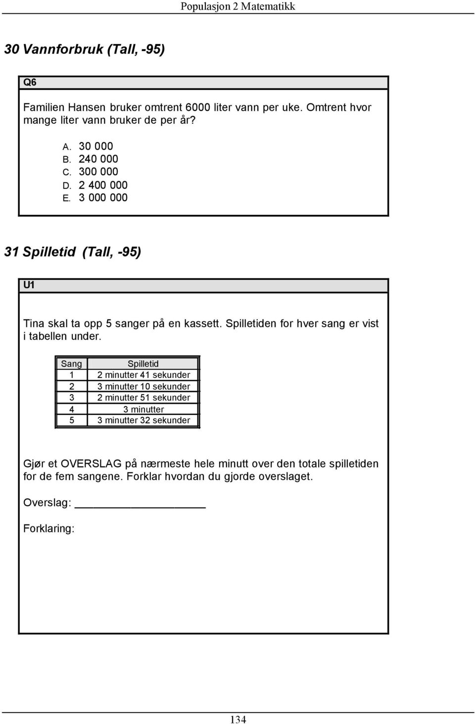 Spilletiden for hver sang er vist i tabellen under.